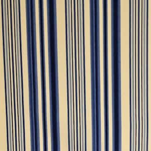 May include: White fabric with blue and light blue vertical stripes.