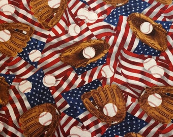 Baseball/Flags by Timeless Treasures fabric, pattern # Gail-C8314. Baseball fabric, sports fabric,men's fabric, fabric by the yard and half.