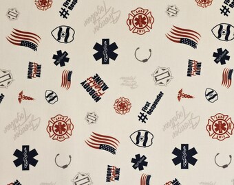 First responder fabric by Riley Blake Designs #C10421 Sold by yardage and half yard cuts. Rescue fabric, emergency fabric, police fabric.