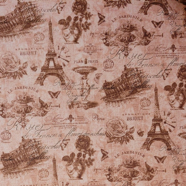 Paris, blush background, Oasis Fabric #60-219. Fabric by the yard and half yard. Novelty fabric, Paris fabric, Eiffel Tower fabric