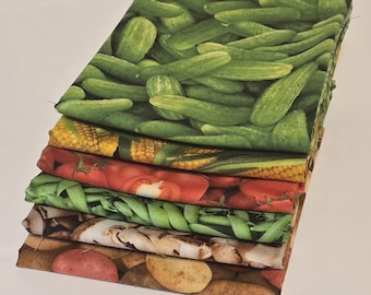 Fresh Veggies fabric bundles. 6 fabrics in fat quarter bundles or half yard bundles. Food fabric, vegetable fabric bundles. Free Shipping!