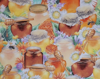 Bee fabric, honey Flower # 22263, watercolor collection  by Robert Kaufman. Fabric by the yard and half yard. Honey fabric, Bee fabric.