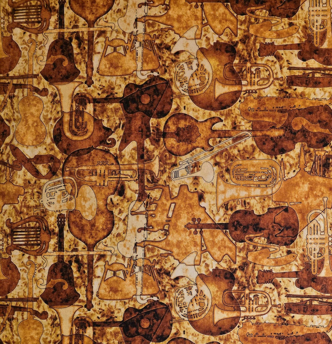 Music Fabric, Gold by Dan Morris for Quilting Treasures Sold by the ...