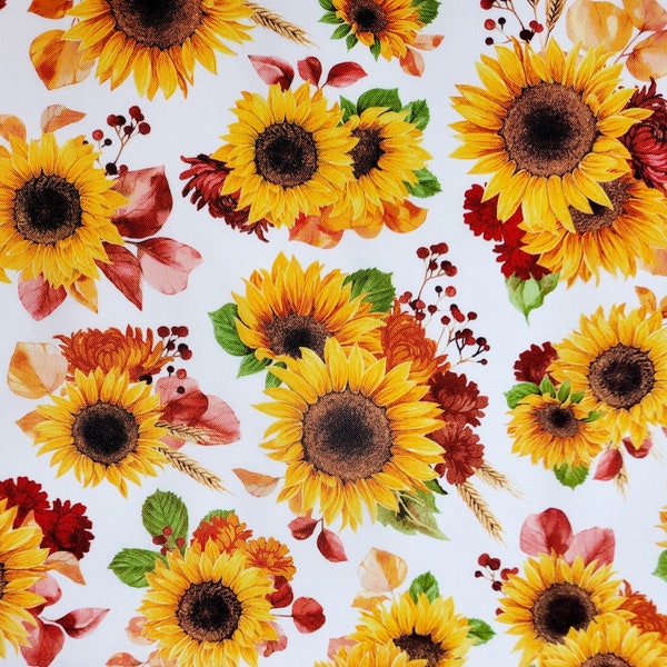 Sunflowers by Brother Sister designs #B103-HFTH-P10. Fabric sold by the yard and half yard.  Fall fabric, sunflower fabric, summer fabric.
