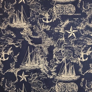 Nautical fabric by Brother Sister designs  #B73-W-P17N. Fabric by the yard,half yard and fat quarters. Novelty fabric, Nautical fabric.