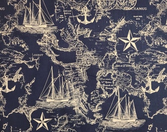 Nautical fabric by Brother Sister designs  #B73-W-P17N. Fabric by the yard,half yard and fat quarters. Novelty fabric, Nautical fabric.