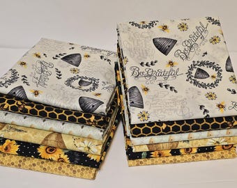 Bee fabric bundle, 6 different fabrics. Fat quarter and half yard bundles. Bee fabric, fabric bundles, nature fabric. Free Shipping!