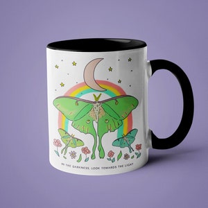 In the Darkness, Looks Towards the Light - Luna Moth - Moonrise Menagerie Mug with Color Inside