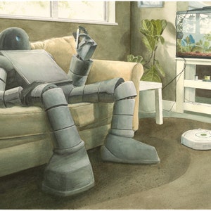A Robot Vacuuming (giclée art print)