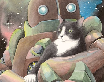 Robot and Cat #1 (giclèe art print)