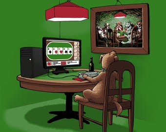 Hund spielt Poker Online (T-Shirt)