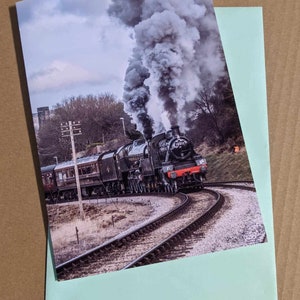 Tarjeta de felicitación de tren de vapor con 78022 y 45596 Bahamas, en blanco por dentro, para cumpleaños, Día del Padre o cualquier ocasión, locomotora de vapor