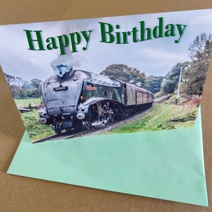 Carte d'anniversaire avec locomotive à vapeur 60009 Union sud-africaine, blanc à l'intérieur, carte d'anniversaire de train à vapeur