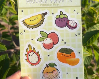 Exotic Fruit Sticker Sheet | Durian, Mangosteen, Lychee, Dragonfruit | Stationary, Journaling, Bujo