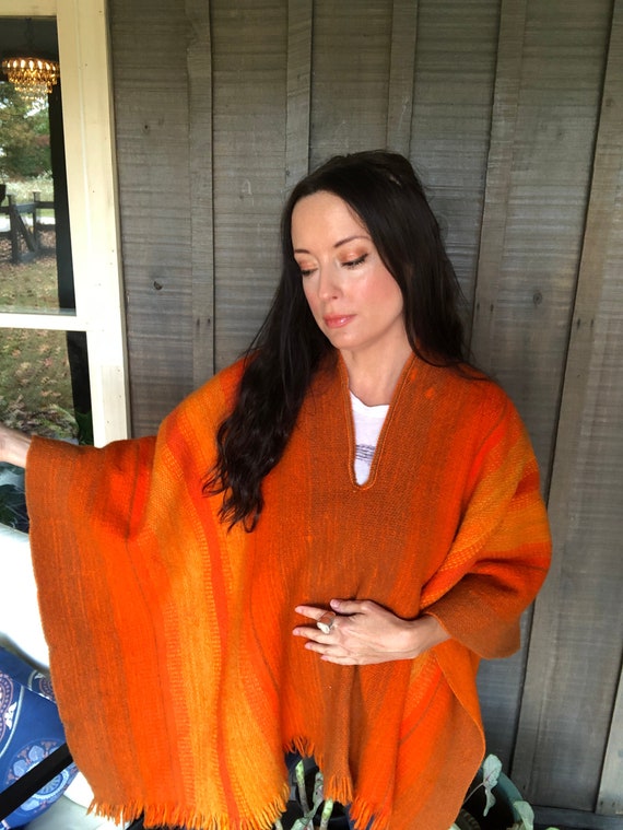 Vintage Wool Poncho 1970s Lama