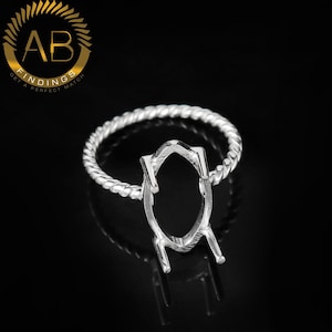 Sterling Silver Marquise Ring Setting: Twisted Band, Cabochon Stone