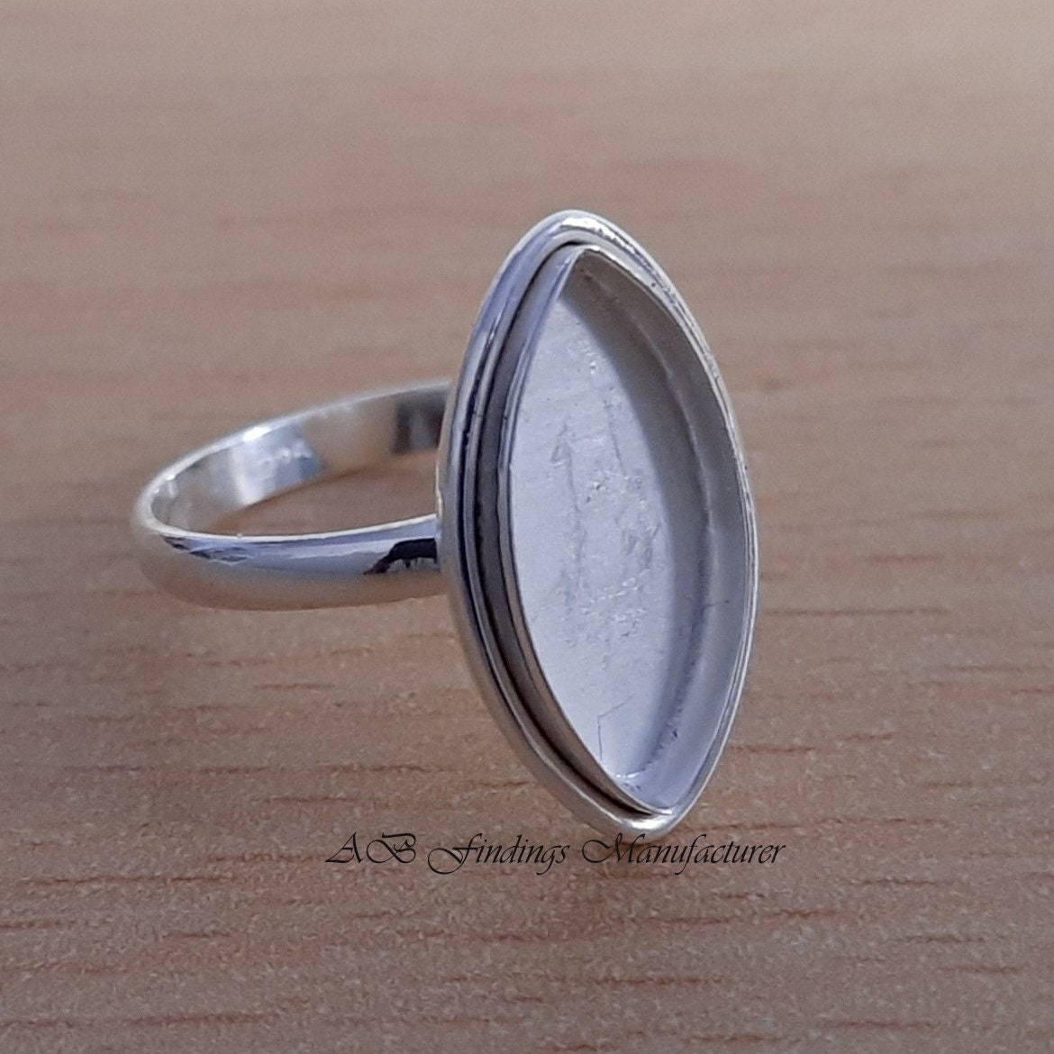 925 Sterling silver marquise stone setting blank bezel Cup ring, Blank ring setting, Blank collet Ring. for cabochon stone setting.