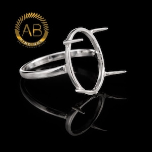 925スターリングシルバー製オーバルカボションストーンリングセッティング：プレノッチ付きプロングリング