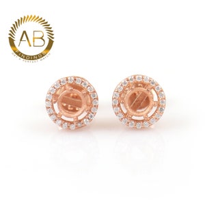 Sterling Silver Rose Gold Plated CZ Prong Studs: 3-8MM DIY Earring Settings