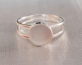 925 Sterling Silver, Double Band Round Bezel Cup Ring, Blank Ring Setting, Blank Collet Ring, Wholesale DIY Ring Supplies