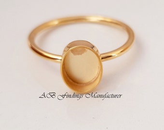 Keepsake  925 Sterling silver gold plated oval stone setting bezel blank ring - Cup ring, Blank ring setting.