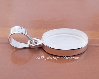 Sterling Silver Oval Bezel Cup Pendant: Cabochon Stone Setting (4x6mm to 15x20mm)