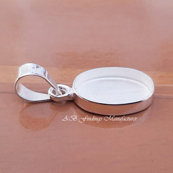 Keepsake  925 Sterling Silver Oval Blank Bezel Cup Pendant Setting for Cabochon Stone Setting and Resin Work.