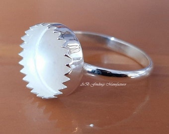 925 Sterling silver Serrated Bezel Round shape stone setting blank ring, Blank collet Ring for cabochon stone setting.