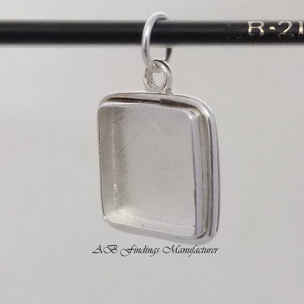 Keepsake  925 Sterling silver square stone setting bezel cup pendant, Blank collet Pendant. for cabochon stone setting.