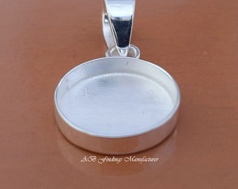 Sterling Silver Bezel Pendant Setting: Round Cabochon Stone, Open Back