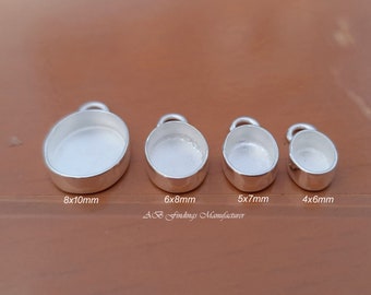Handmade Sterling Silver Oval Bezel Pendant Blank: Cabochon Setting