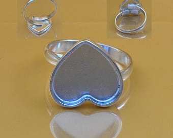 Sterling Silver Heart Bezel Ring Setting: Adjustable Wholesale DIY Jewelry Supplies, Jewelry Making Collet