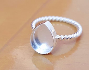Sterling Silver Pear Bezel Ring: Twisted Rope Band, Resin Setting