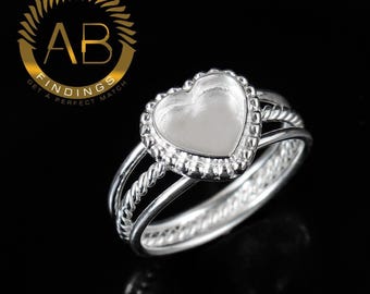 Sterling Silver Heart Bezel Ring Blank: Triple Band DIY Supplies Wholesale, Jewelry Making Collet