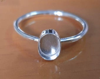 925 Sterling silver oval stone setting bezel blank ring - Cup ring, Blank ring setting. Blank collet Ring, smooth round band ring