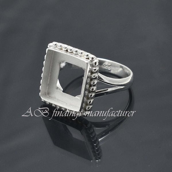 Wholesale DIY Jewelry Supplies, 925 Sterling silver Split shank Band Ring, square open bezel cup ring, Blank collet Ring, Handmade ring