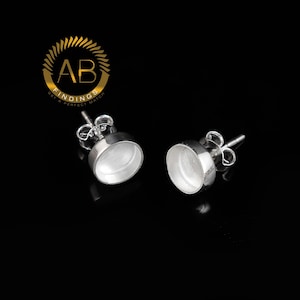 925 Sterling Silver Round Post Earring Blank Bezel Setting for cabochon stone Resin work Wholesale, Jewelry Making Collet