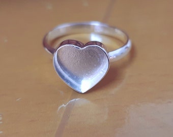 Anello con castone vuoto a forma di CUORE in argento sterling 925 Keepsake, anello con castone vuoto, anello con pinza vuota per lavori in resina.