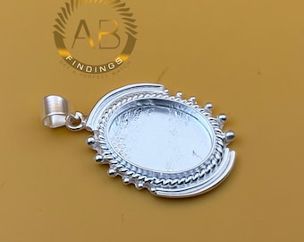 Sterling Silver Oval Bezel Pendant: Cabochon Stone Setting, DIY Jewelry Making