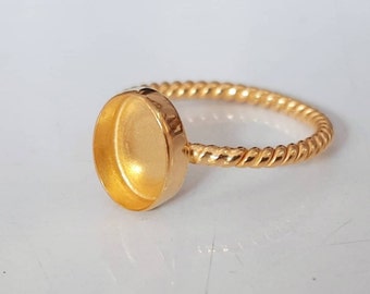 925 Sterling Silver Oval Shape Gold Plated Twisted Band Bezel Ring, Blank Bezel Setting, Blank Ring Base, Bezel For Resin