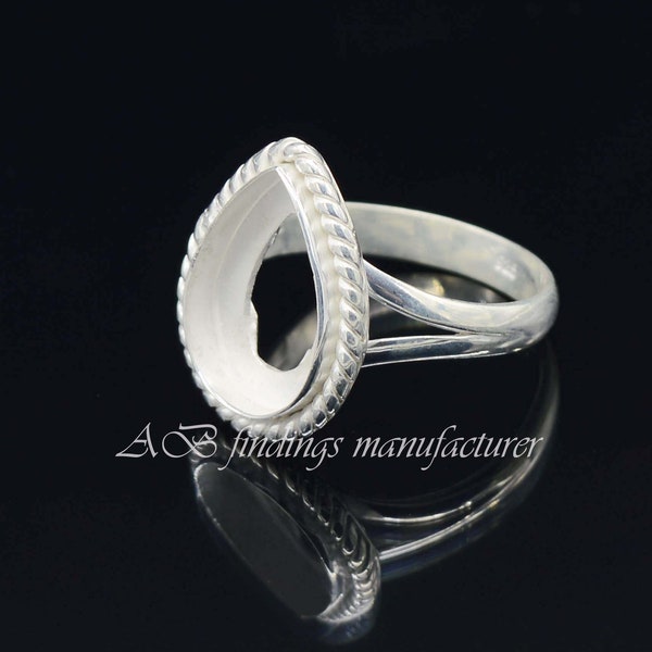Wholesale DIY Jewelry Supplies, 925 Sterling silver Split shank Band Ring, Pear open bezel cup ring, Blank collet Ring, Handmade ring