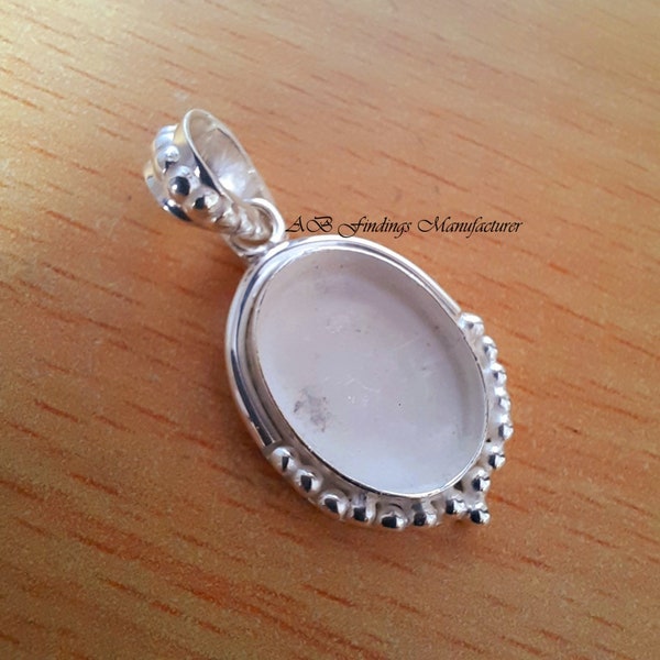 Sterling Silver Oval Bezel Pendant Blank: Resin & Cabochon Setting Wholesale DIY Jewelry Supplies, Jewelry Making Collet 