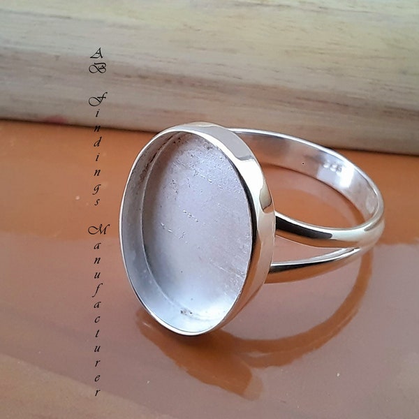 Vente en gros de bijoux à faire soi-même, bague à tige fendue en argent sterling 925, anneau à lunette ovale, bague à pince vierge, bague faite main