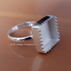 925 Sterling silver Serrated Bezel Square shape stone setting blank ring, Blank collet Ring for cabochon stone setting.