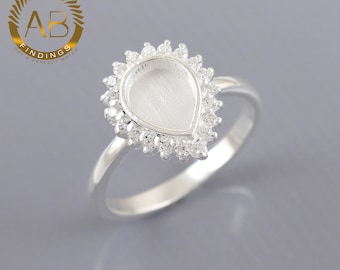 Sterling Silver Pear CZ Ring Setting: 6x8MM Bezel Keepsake