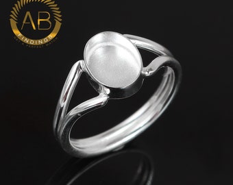 Keepsake  DIY Jewelry Supplies, 925 Sterling silver Double Band Ring, OVAL shape blank bezel cup ring for Resin work.