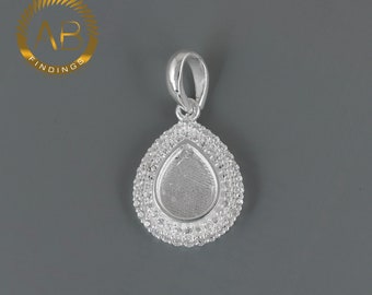 Keepsake  Multiple Size Pear Bezel Solid 925 Sterling Silver Halo CZ Pendant DIY Jewelry Supplies SR-1012023 Labor day gift