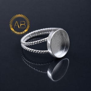 Ovaler Lünettenring aus Sterlingsilber: Doppelter Seilring, DIY-Schmuckrohling für Lünettenfassungen (Großpackung)