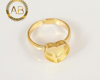 Adjustable 925 Sterling Silver Heart Bezel Ring -  Wholesale DIY Jewelry Supplies, Jewelry Making Collet