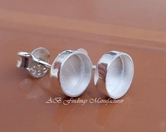 Boucles d'oreilles rondes en argent sterling 925 avec sertissage blanc, 3 mm à 25 mm, base de boucle d'oreille vierge, boucle d'oreille fermée à l'arrière. Cadeau fête du travail